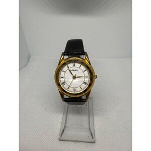 Fossil Mens Gold-Tone Watch With Roman Numerals & Black Leather Strap 6.5-7 Inch